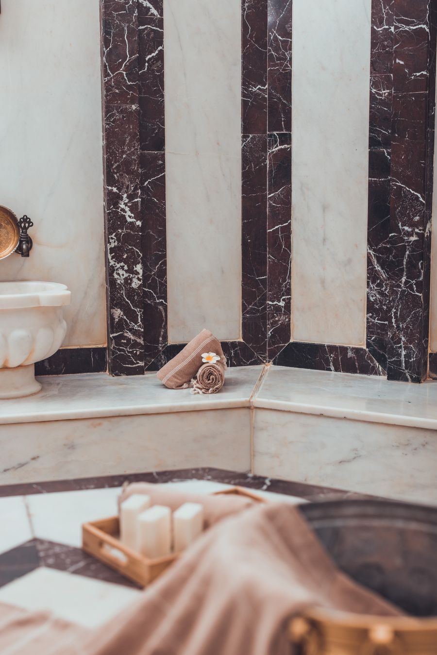 Towel and candles in a calm spa